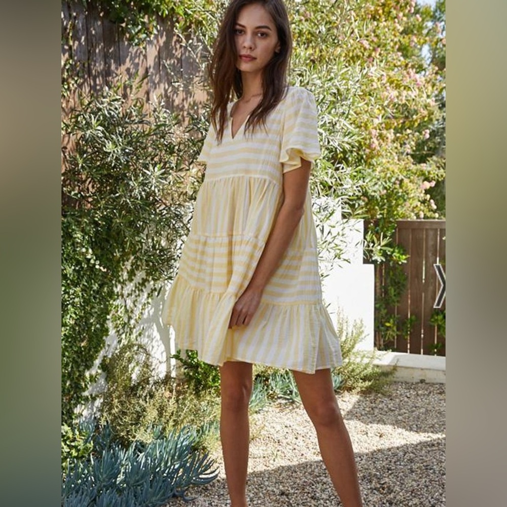 By Together Yellow Cream Flutter Sleeve Mini Sundress